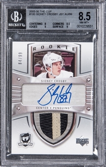 2005/06 Upper Deck "The Cup" #180 Sidney Crosby Game Used Patch Signed Rookie Card (#84/99) – BGS NM-MT+ 8.5/BGS 10